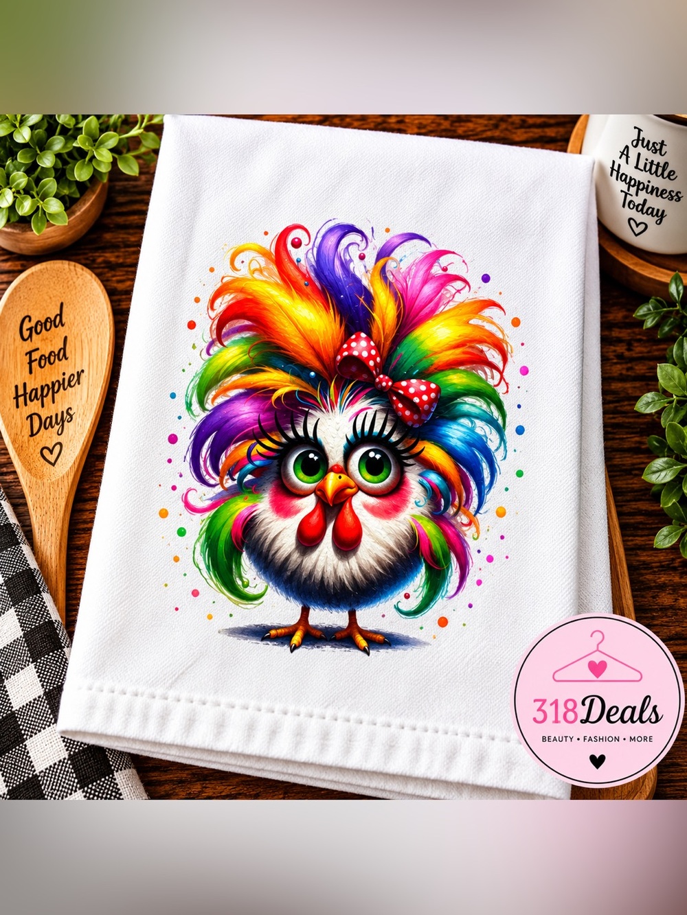 Rainbow Chicken Kitchen Towel Colorful Chicken Decorative Dish Towel